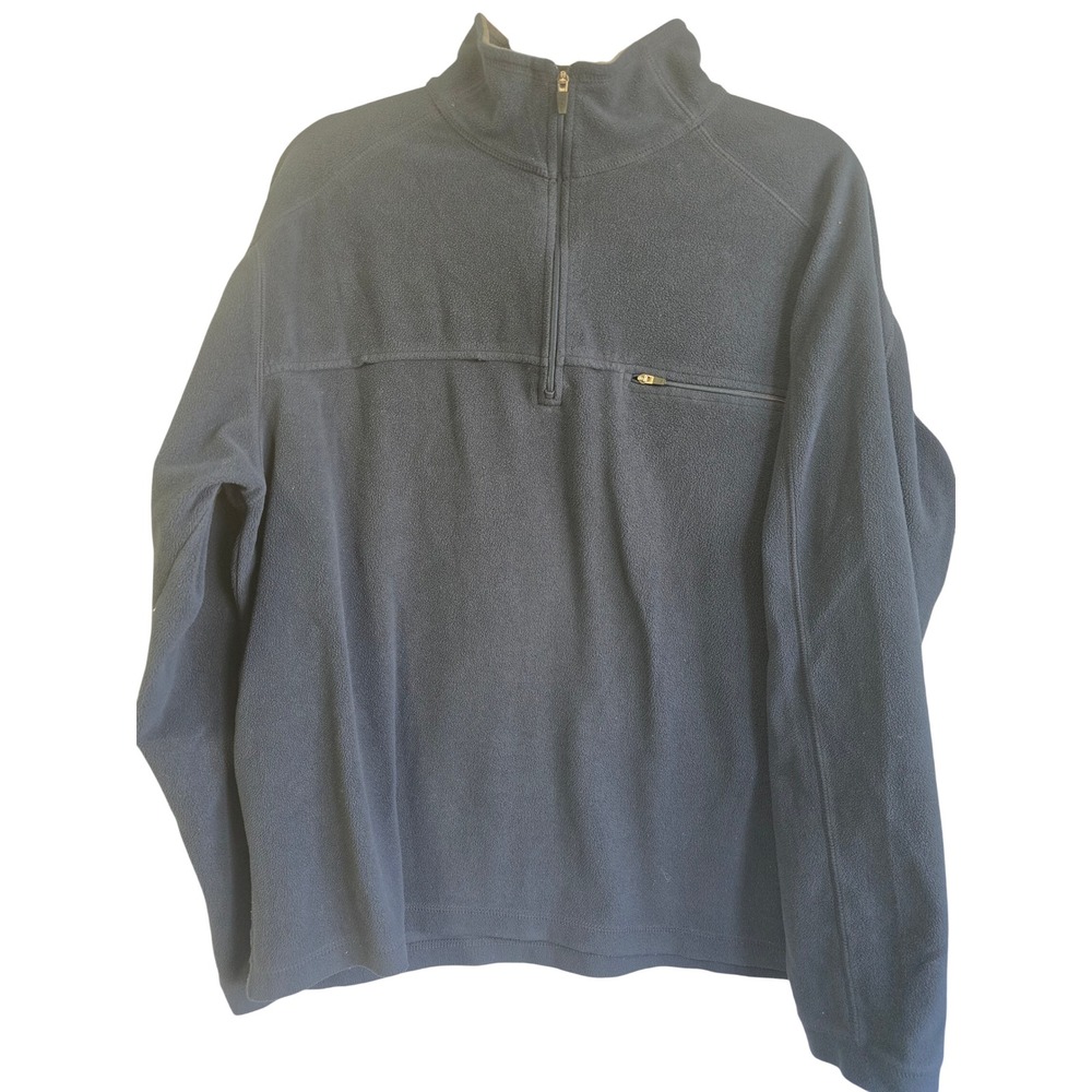 LL Bean Mens Large Navy Blue Quarter Zip Fleece Pullover Jacket Mock Neck L